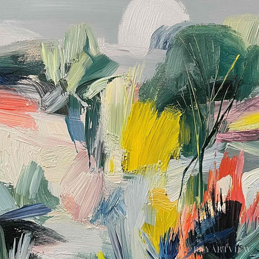 ARTOVITAS Verdant Rhythm – Vibrant Abstract Landscape Oil Painting with Textured Brushstrokes - image 3