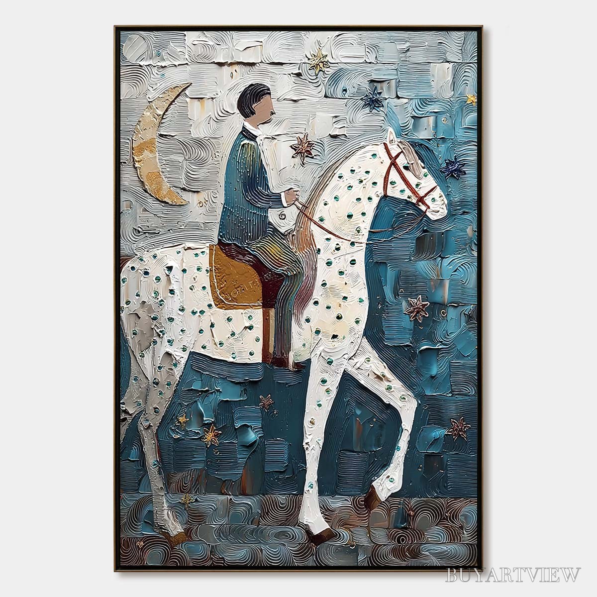 ARTOVITAS Moonlit Odyssey – Textured Figurative Painting of a Man on Horseback - image 1