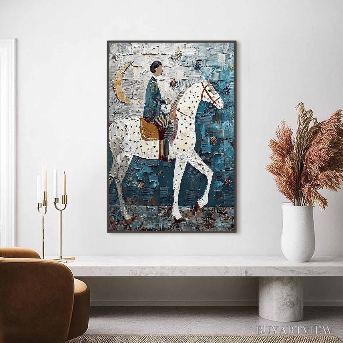 ARTOVITAS Moonlit Odyssey – Textured Figurative Painting of a Man on Horseback - image 2
