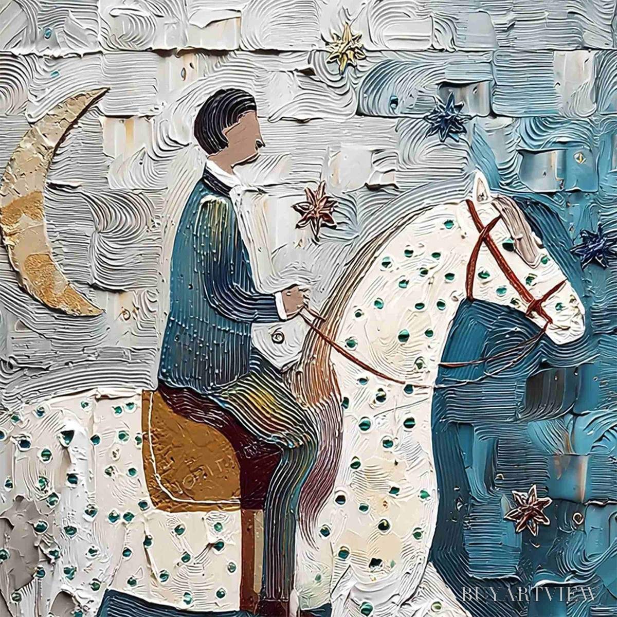 ARTOVITAS Moonlit Odyssey – Textured Figurative Painting of a Man on Horseback - image 3