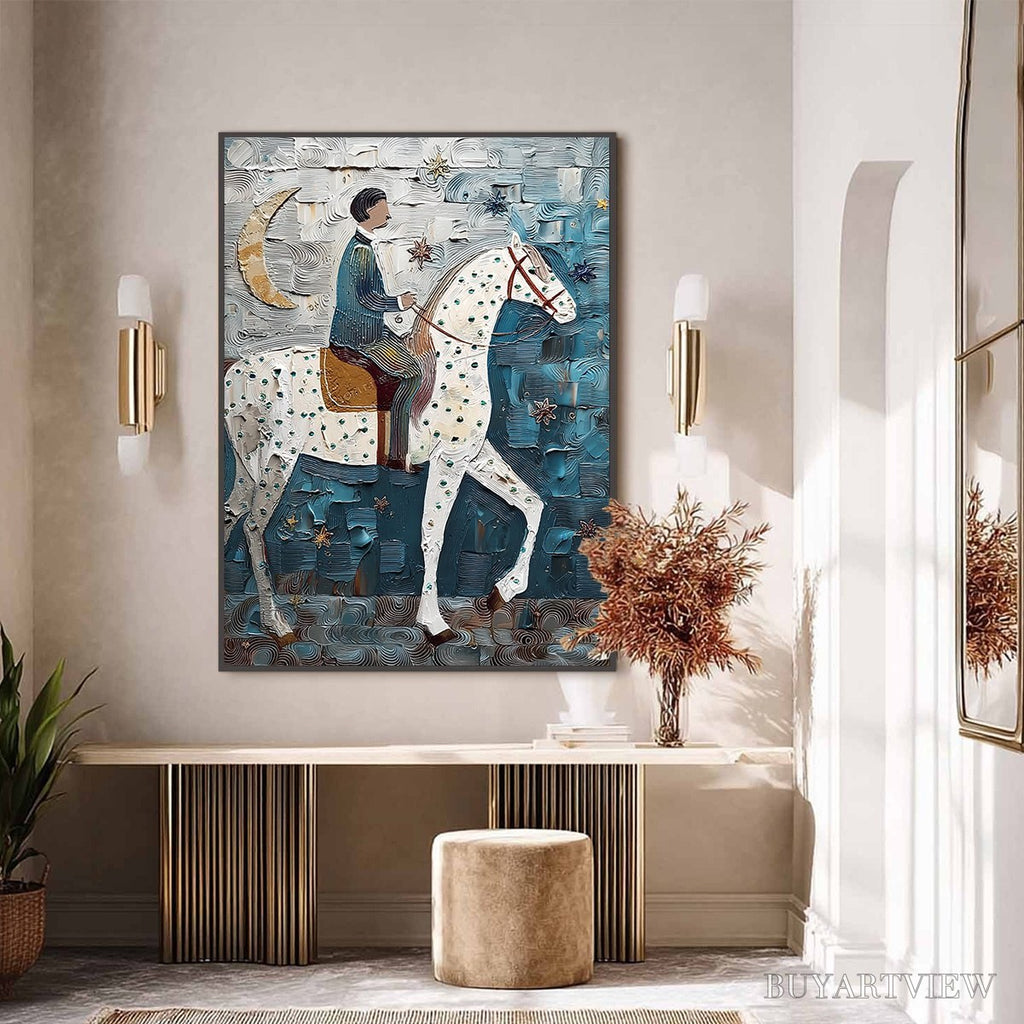 ARTOVITAS Moonlit Odyssey – Textured Figurative Painting of a Man on Horseback - image 4