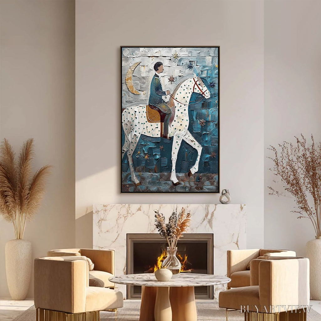 ARTOVITAS Moonlit Odyssey – Textured Figurative Painting of a Man on Horseback - image 6