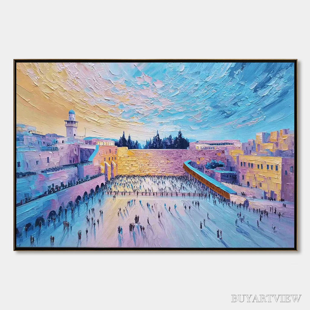 ARTOVITAS Western Wall'S Embrace – Heavily Textured Impasto Jerusalem Cityscape Painting - image 1