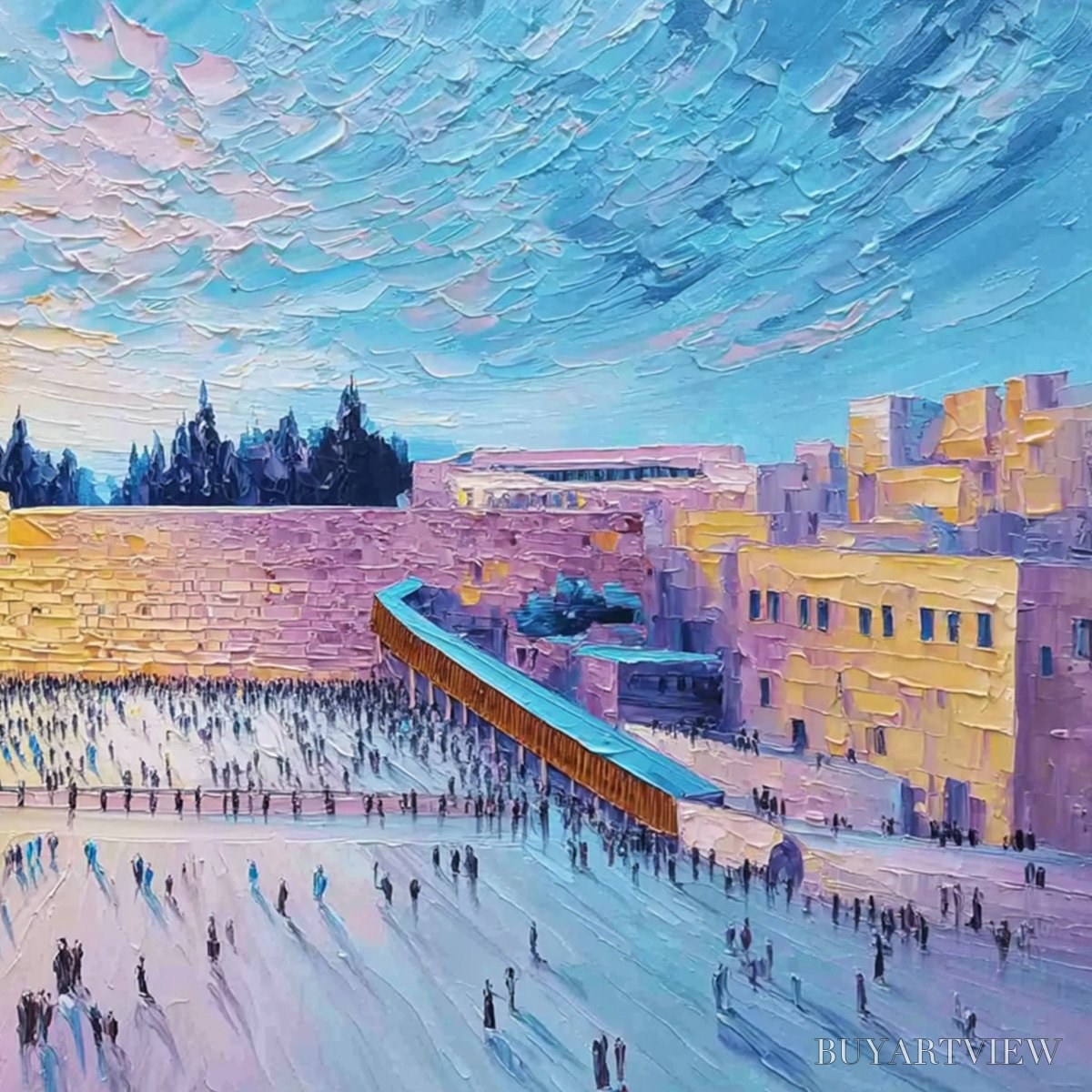 ARTOVITAS Western Wall'S Embrace – Heavily Textured Impasto Jerusalem Cityscape Painting - image 3