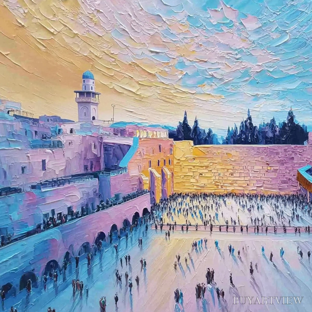 ARTOVITAS Western Wall'S Embrace – Heavily Textured Impasto Jerusalem Cityscape Painting - image 5