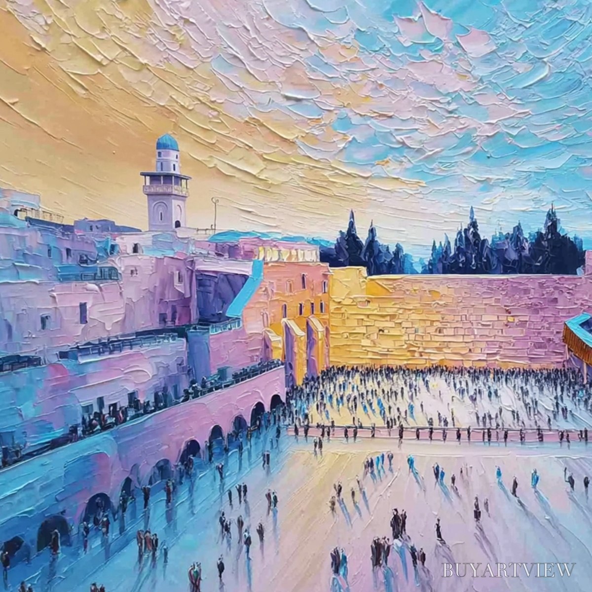 ARTOVITAS Western Wall'S Embrace – Heavily Textured Impasto Jerusalem Cityscape Painting - image 5