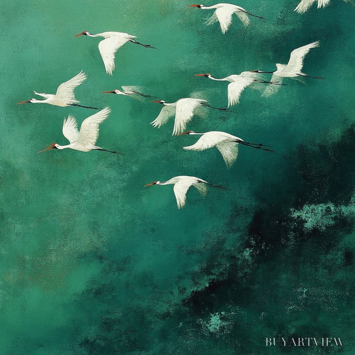 ARTOVITAS Celestial Journey | Green Crane Abstract Vertical Oil Painting - image 3