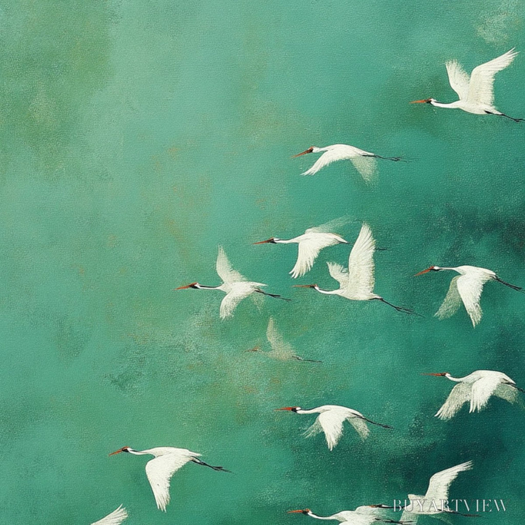 ARTOVITAS Celestial Journey | Green Crane Abstract Vertical Oil Painting - image 5