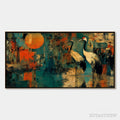 ARTOVITAS Sunset Vigil – Abstract Crane Painting with Teal and Orange Tones - image 1