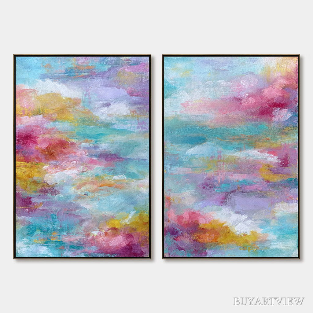 ARTOVITAS Morning Rapture – Colorful Abstract Cloudscape Painting Set of 2 - image 1