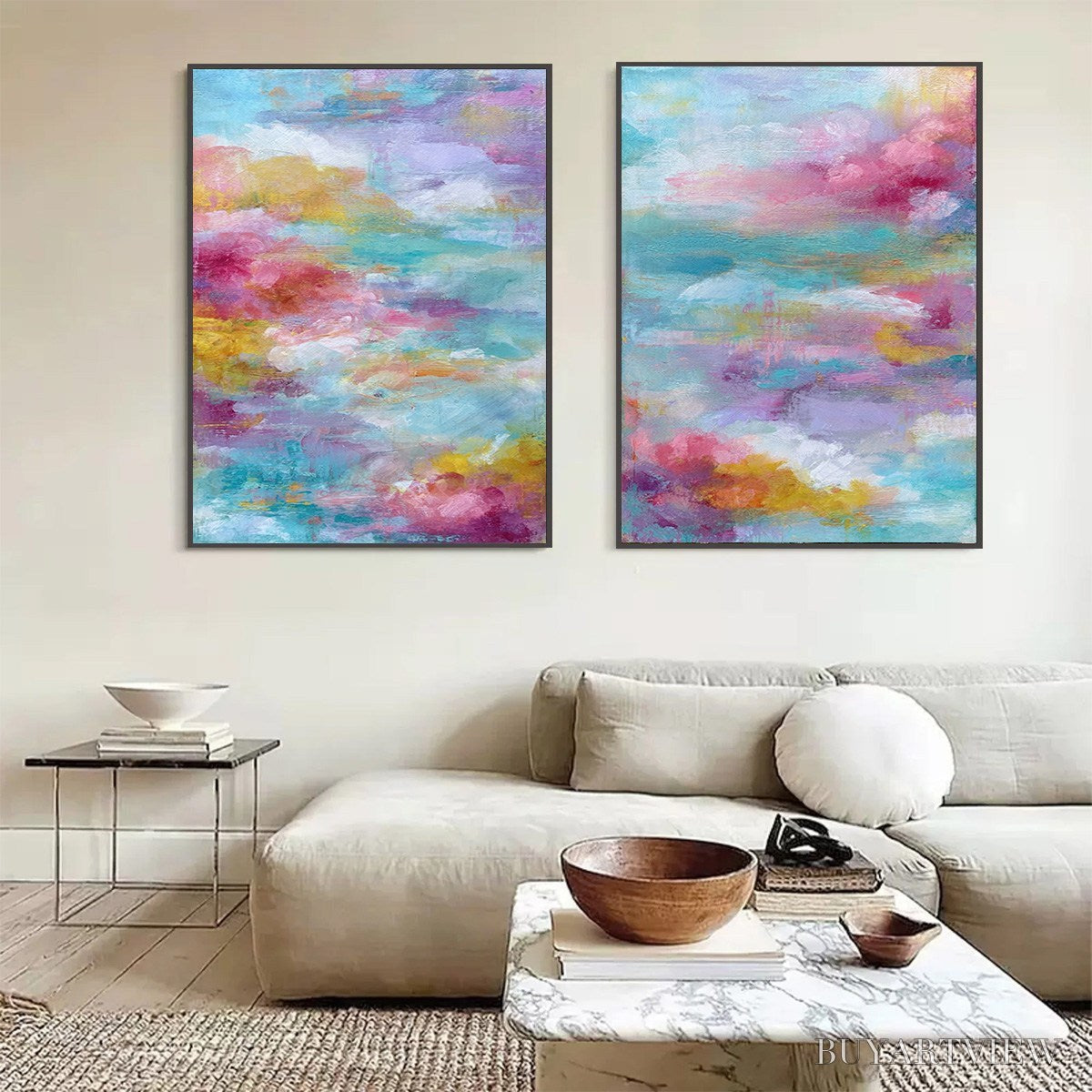 ARTOVITAS Morning Rapture – Colorful Abstract Cloudscape Painting Set of 2 - image 2