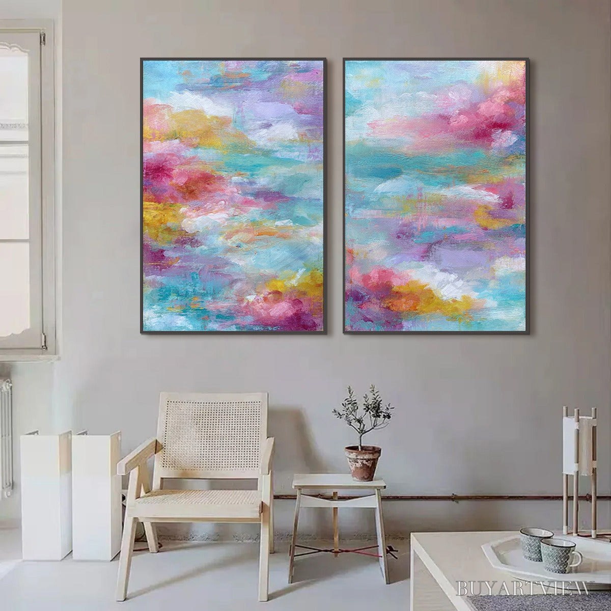 ARTOVITAS Morning Rapture – Colorful Abstract Cloudscape Painting Set of 2 - image 4
