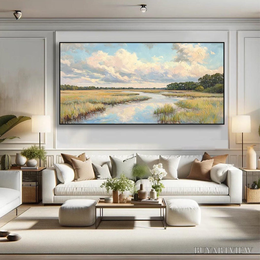 ARTOVITAS Cloudbreak Marsh – Serene River Marsh Landscape Painting - image 2