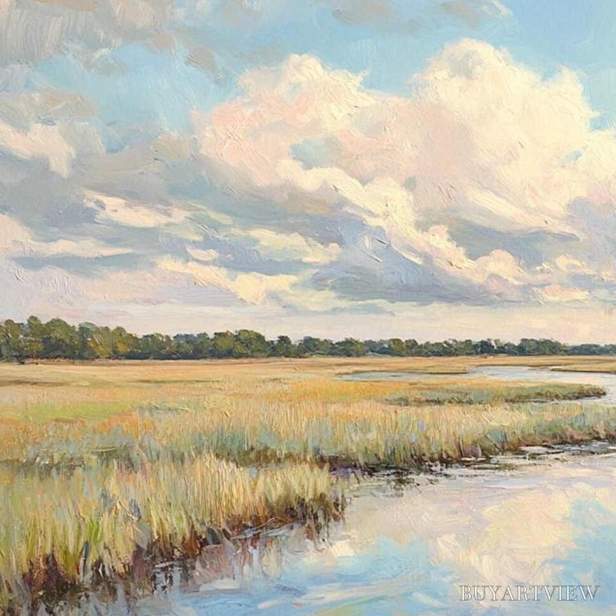 ARTOVITAS Cloudbreak Marsh – Serene River Marsh Landscape Painting - image 3