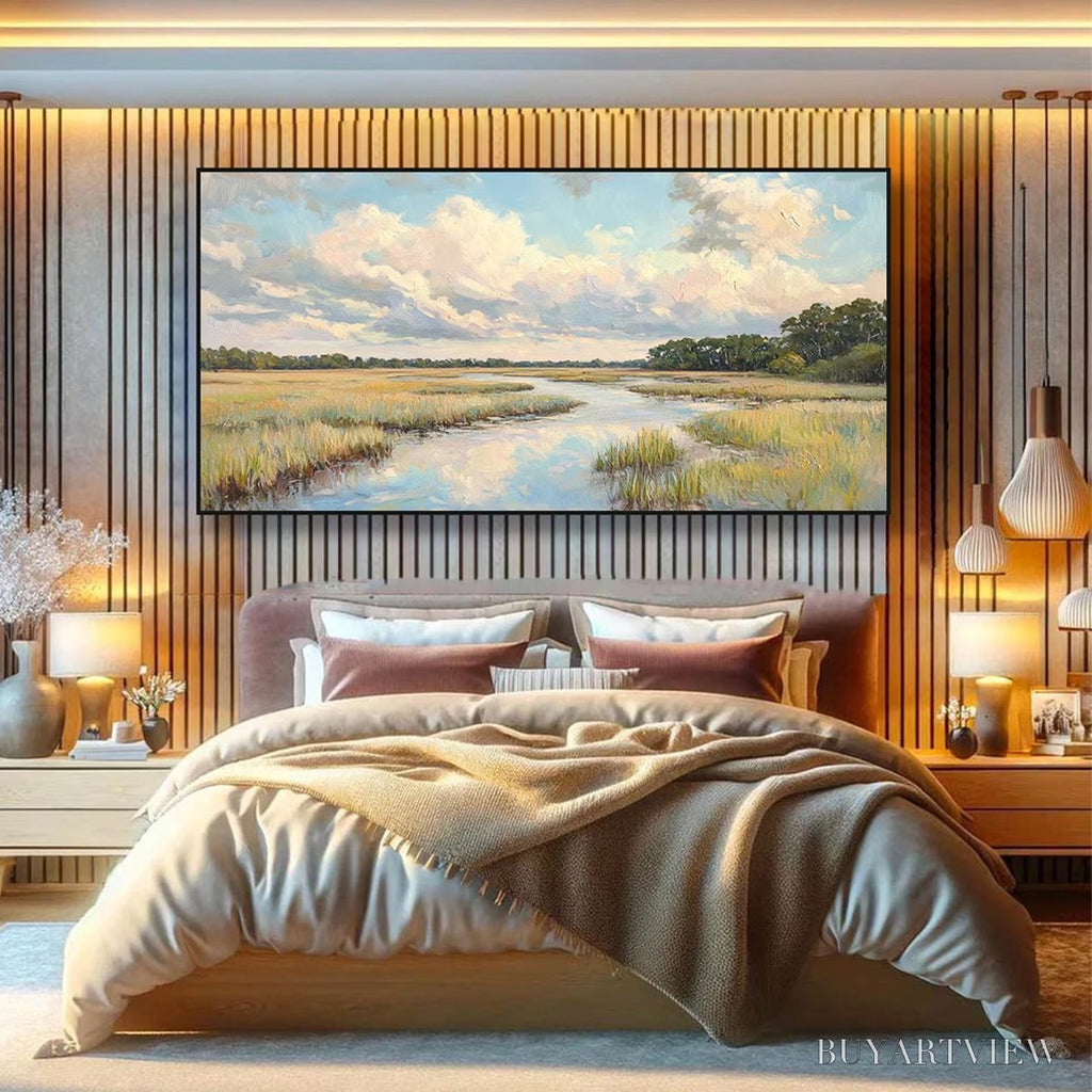 ARTOVITAS Cloudbreak Marsh – Serene River Marsh Landscape Painting - image 4