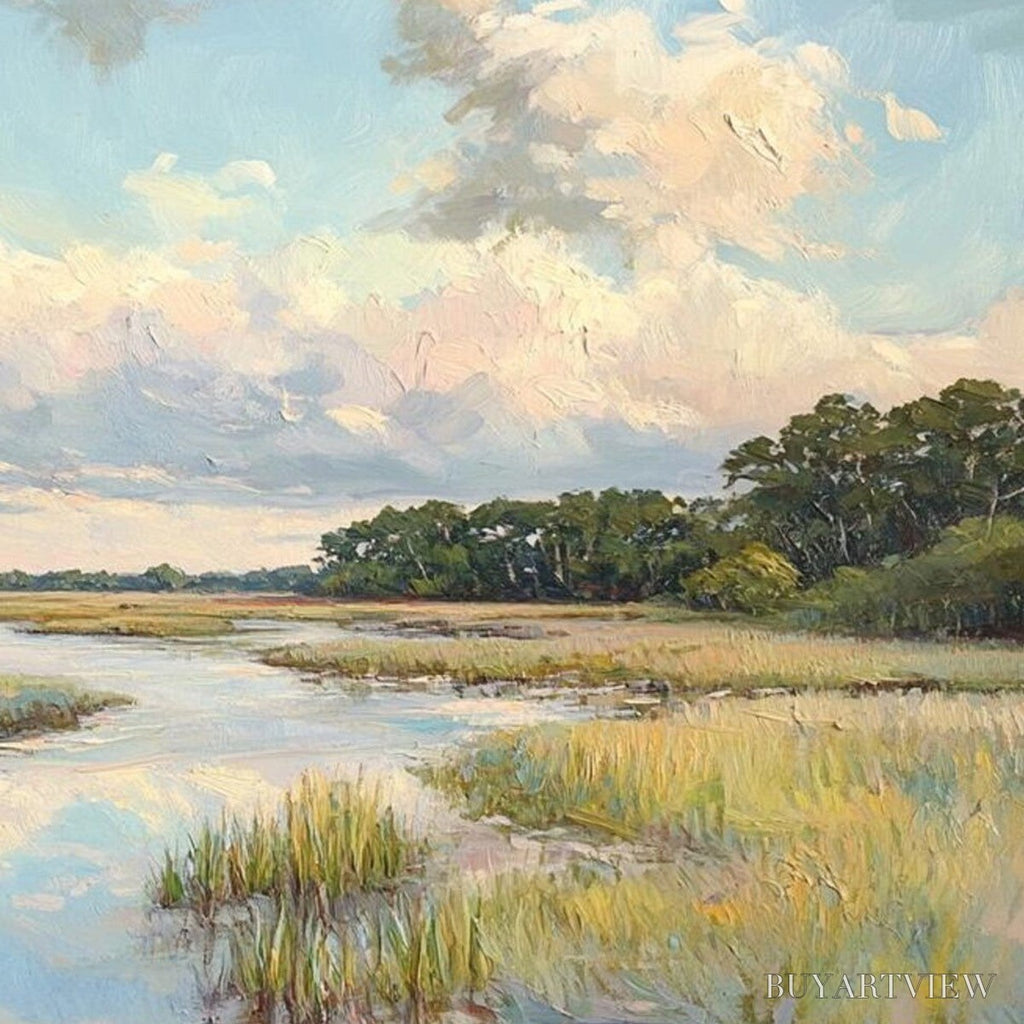 ARTOVITAS Cloudbreak Marsh – Serene River Marsh Landscape Painting - image 5