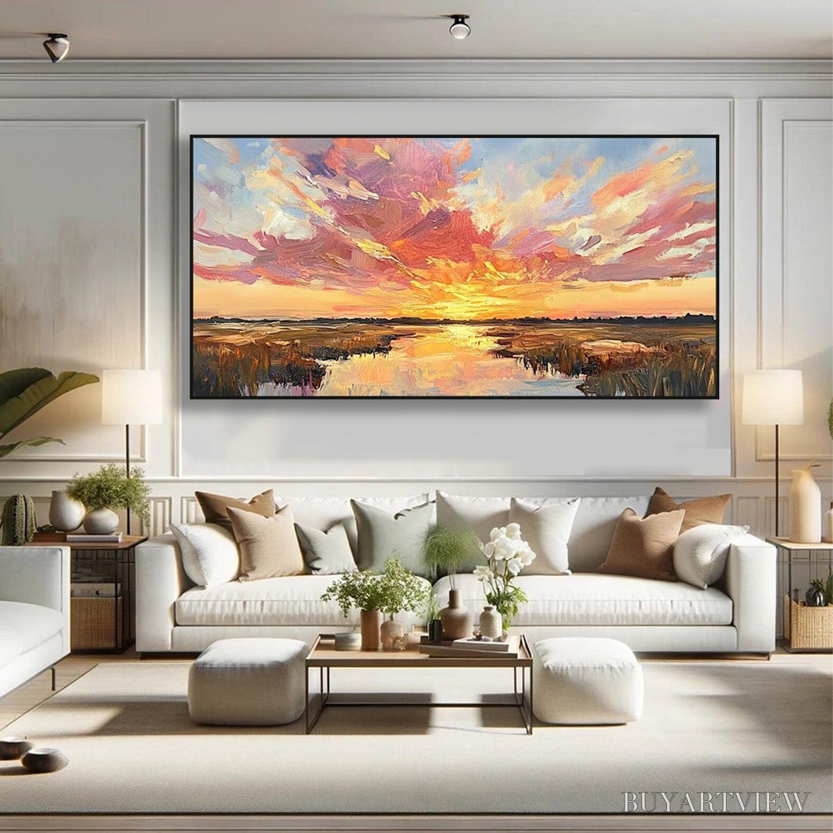 ARTOVITAS Emberglow Marsh – Colorful Palette Knife Sunset Landscape Painting - image 2