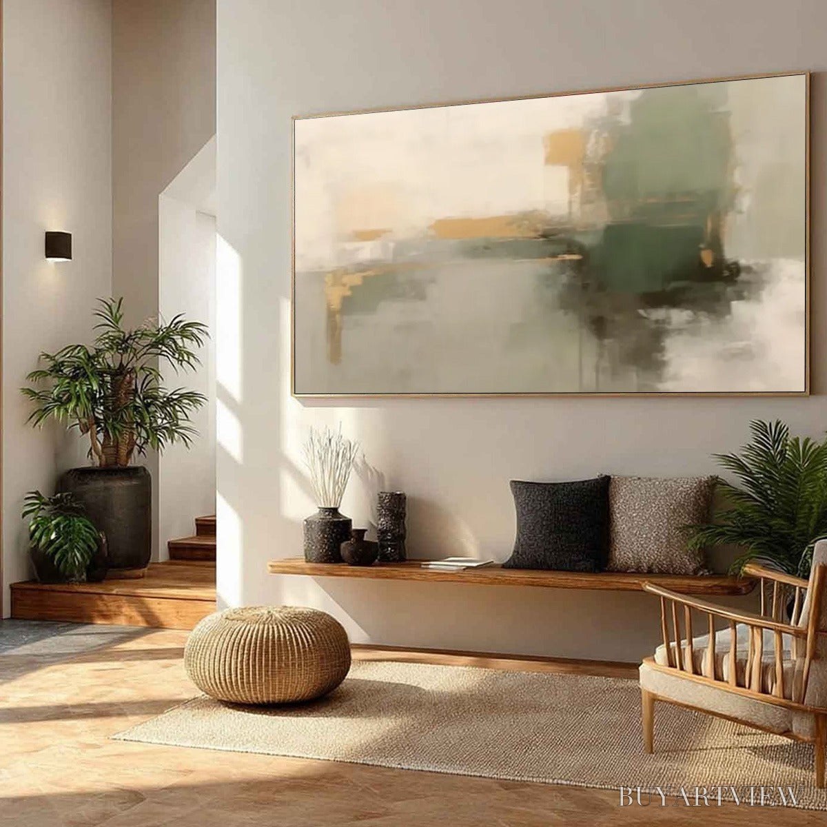 ARTOVITAS Verdant Echo – Wabi Sabi Abstract Landscape Painting - image 6