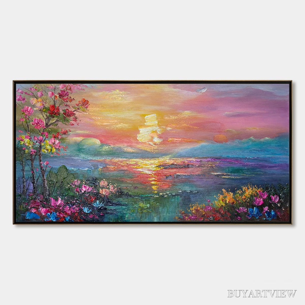 ARTOVITAS Ready to Ship | Watercolor Sunset | 20''X40'' | 50x100cm | Frameless - image 3