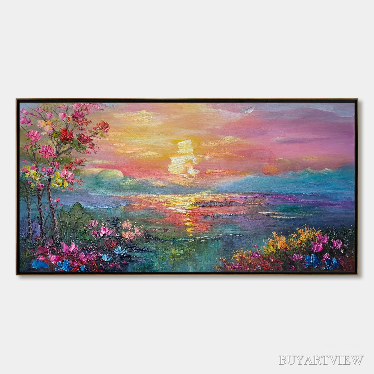 ARTOVITAS Ready to Ship | Watercolor Sunset | 20''X40'' | 50x100cm | Frameless - image 3