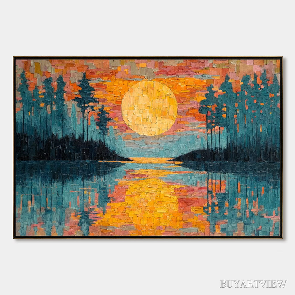 ARTOVITAS Harvest Moon – Textured Impasto Landscape Oil Painting - image 1
