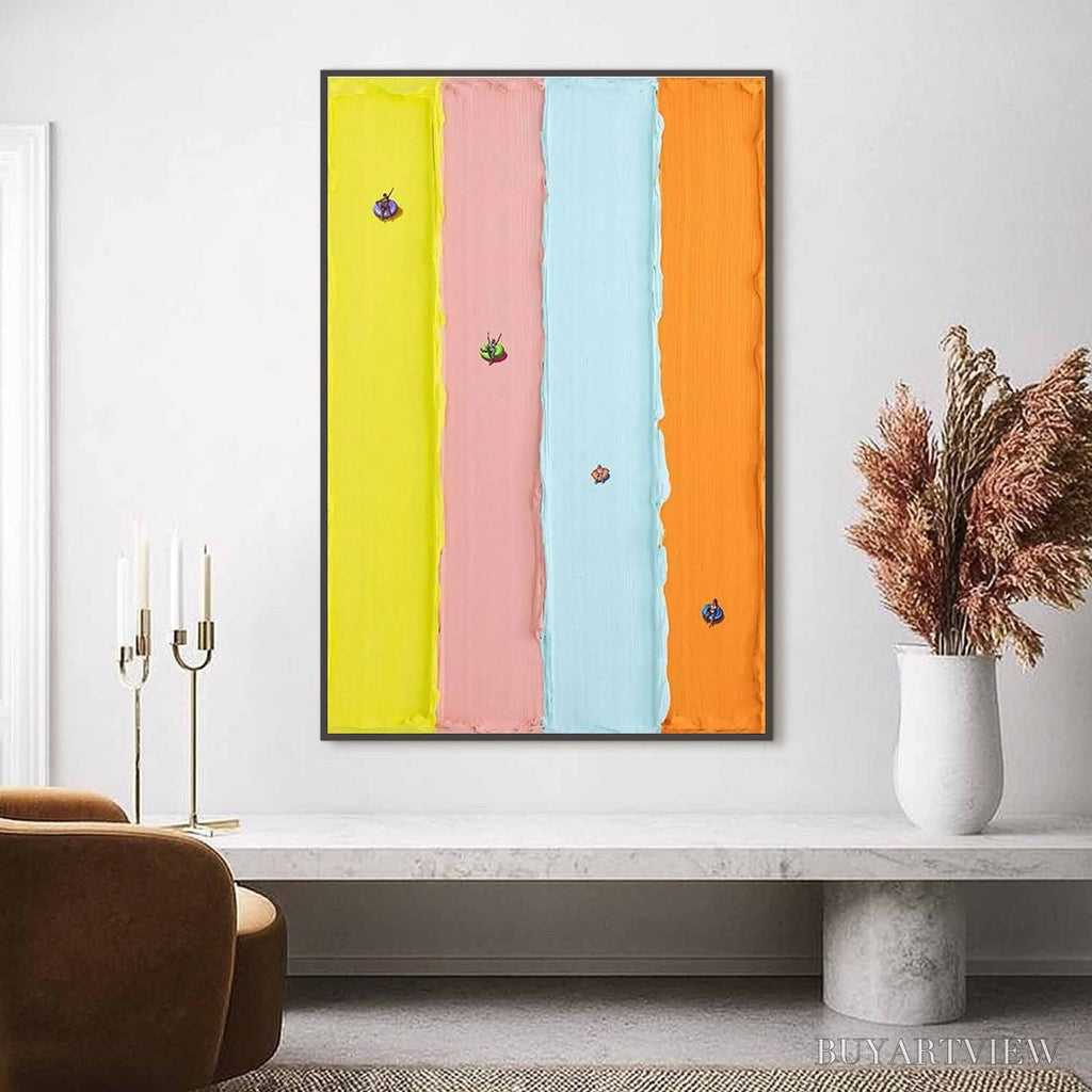 ARTOVITAS Candy Stripe Serenade – Minimalist Pastel Textured Oil Painting - image 2