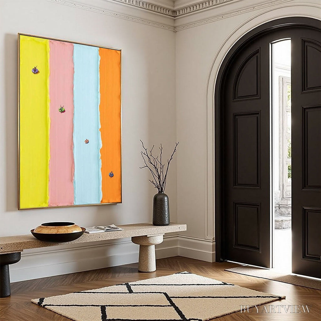ARTOVITAS Candy Stripe Serenade – Minimalist Pastel Textured Oil Painting - image 4