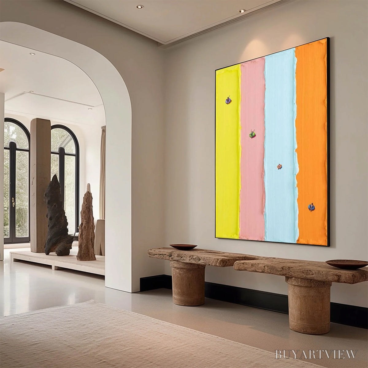 ARTOVITAS Candy Stripe Serenade – Minimalist Pastel Textured Oil Painting - image 5