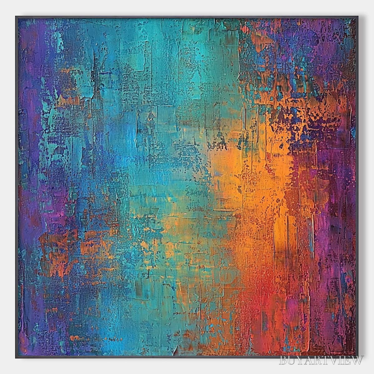 ARTOVITAS Celestial Fusion – Textured Abstract Oil Painting in Turquoise - image 1