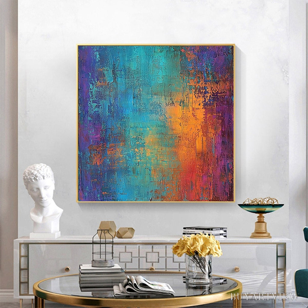 ARTOVITAS Celestial Fusion – Textured Abstract Oil Painting in Turquoise - image 2