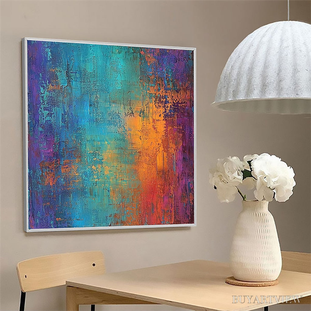ARTOVITAS Celestial Fusion – Textured Abstract Oil Painting in Turquoise - image 3