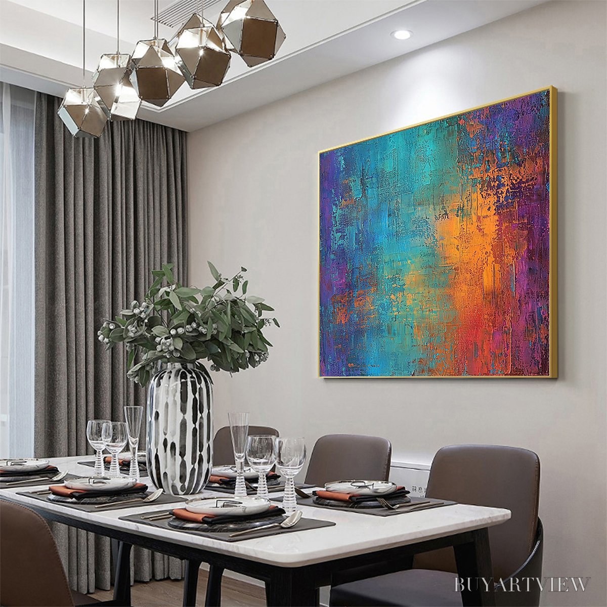 ARTOVITAS Celestial Fusion – Textured Abstract Oil Painting in Turquoise - image 4