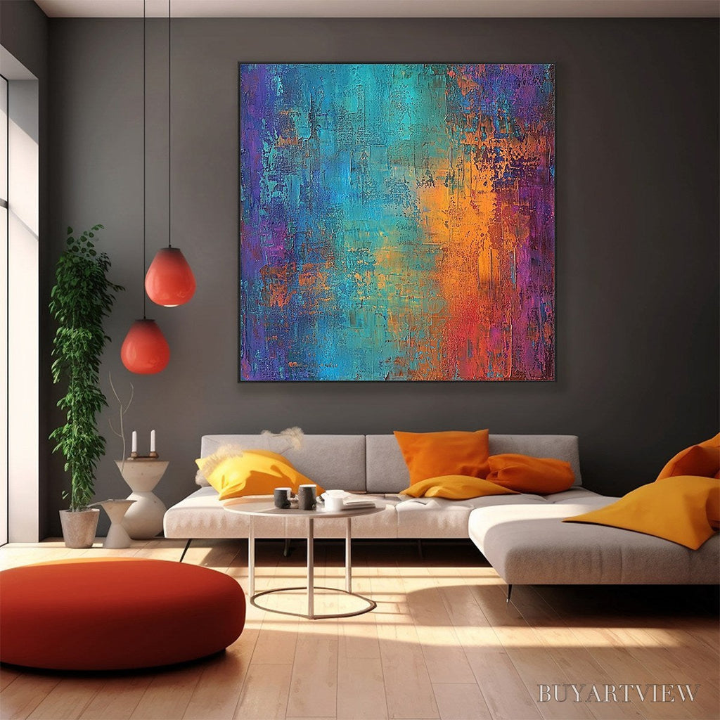 ARTOVITAS Celestial Fusion – Textured Abstract Oil Painting in Turquoise - image 5