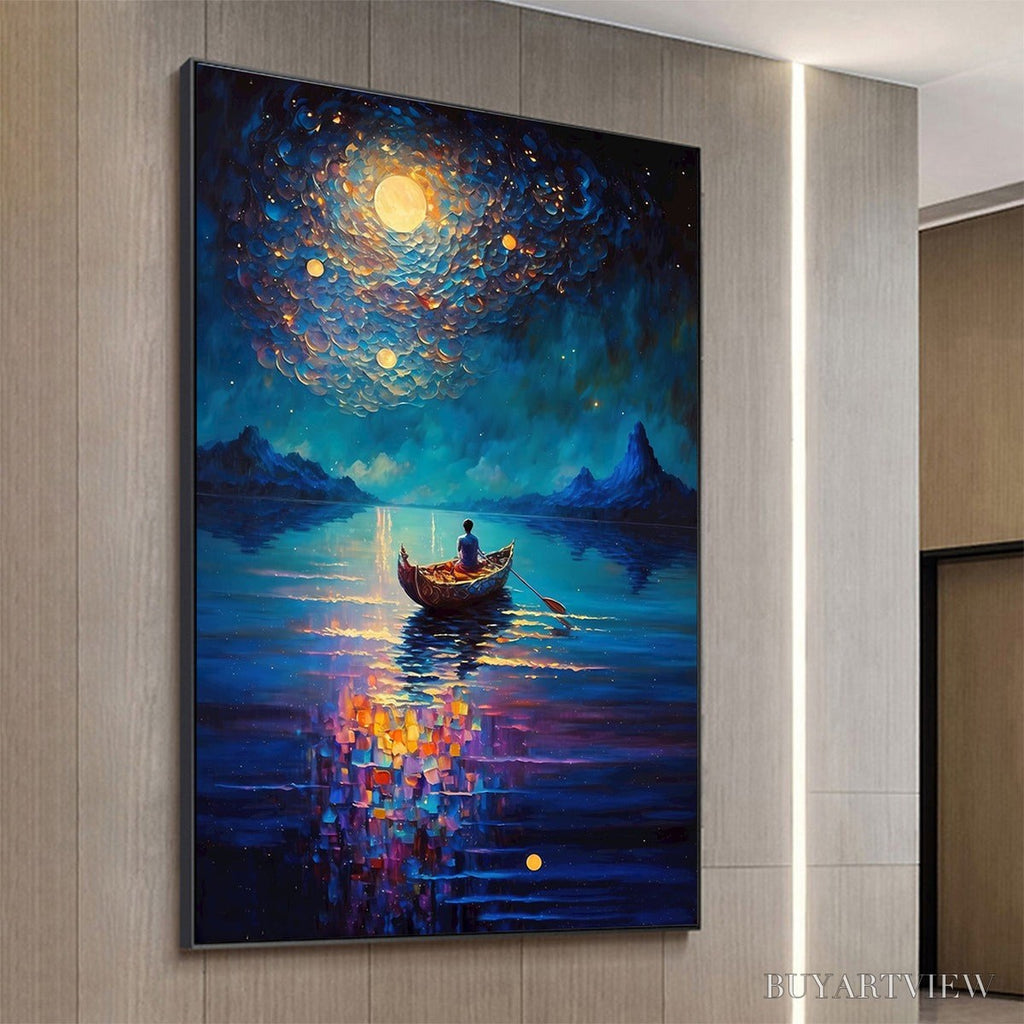 ARTOVITAS Starry Voyage – Impressionist Nightscape Oil Painting in Blue - image 4
