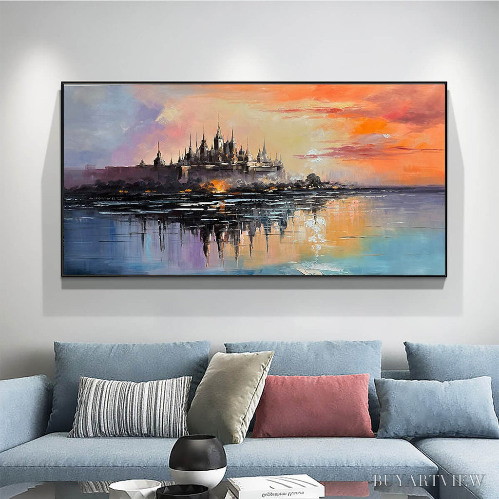 ARTOVITAS Twilight Kingdom – Panoramic Castle Landscape Oil Painting - image 2