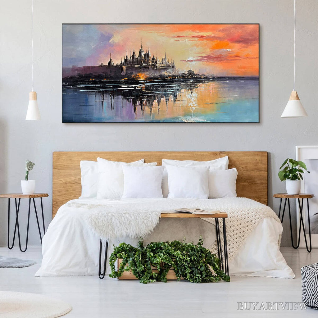 ARTOVITAS Twilight Kingdom – Panoramic Castle Landscape Oil Painting - image 6