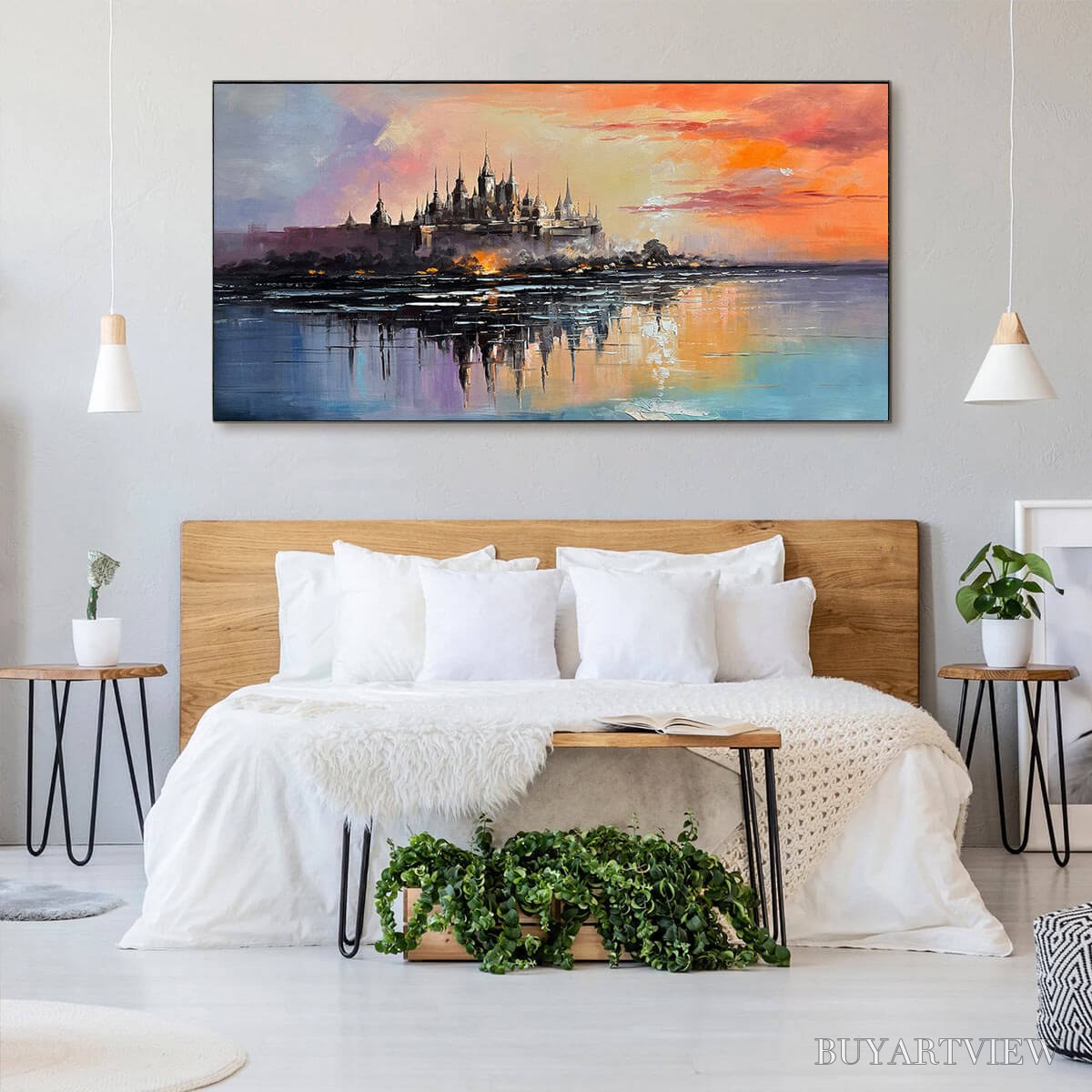 ARTOVITAS Twilight Kingdom – Panoramic Castle Landscape Oil Painting - image 6