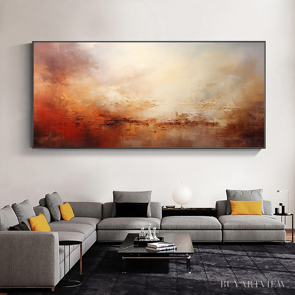 ARTOVITAS Ember Sky – Abstract Landscape Textured Oil Painting in Warm Tones - image 2