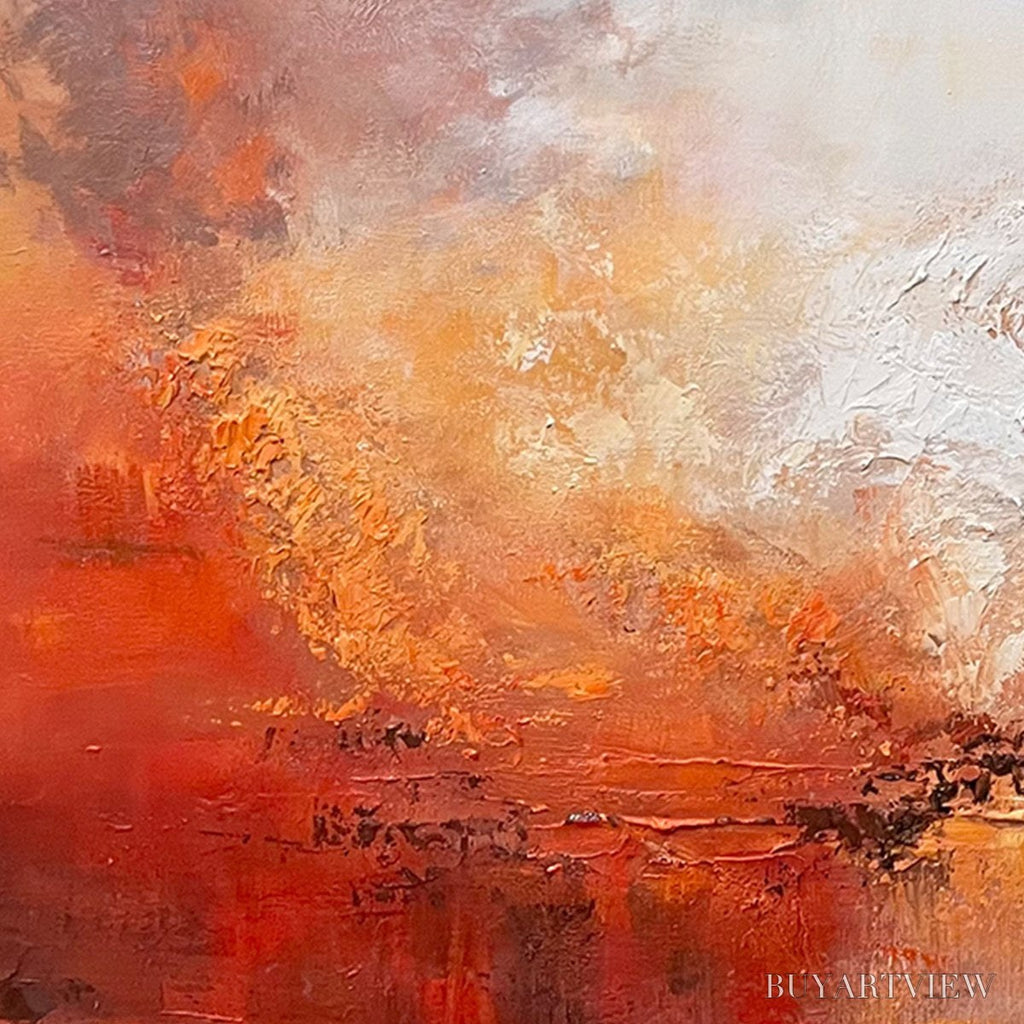ARTOVITAS Ember Sky – Abstract Landscape Textured Oil Painting in Warm Tones - image 3