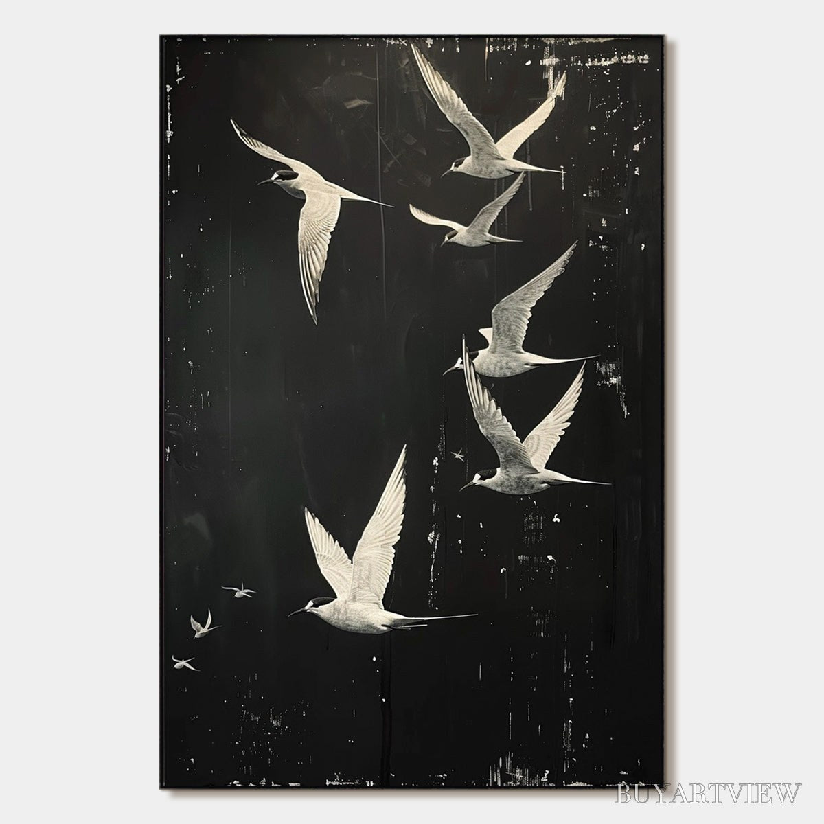 ARTOVITAS Night Flight – Monochromatic Birds in Flight Oil Painting - image 1
