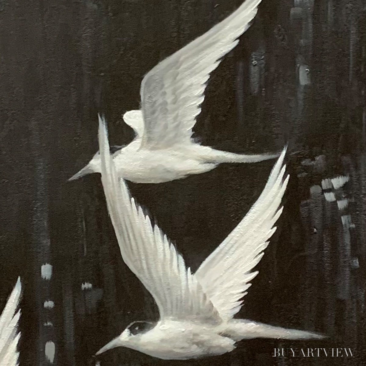 ARTOVITAS Night Flight – Monochromatic Birds in Flight Oil Painting - image 3