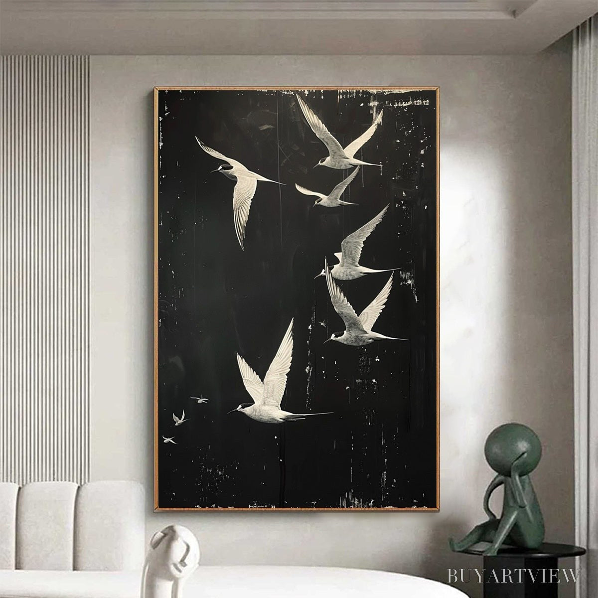 ARTOVITAS Night Flight – Monochromatic Birds in Flight Oil Painting - image 6