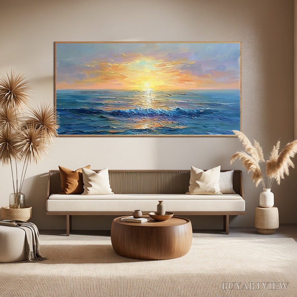 ARTOVITAS Golden Horizon – Panoramic Coastal Sunset Oil Painting - image 2