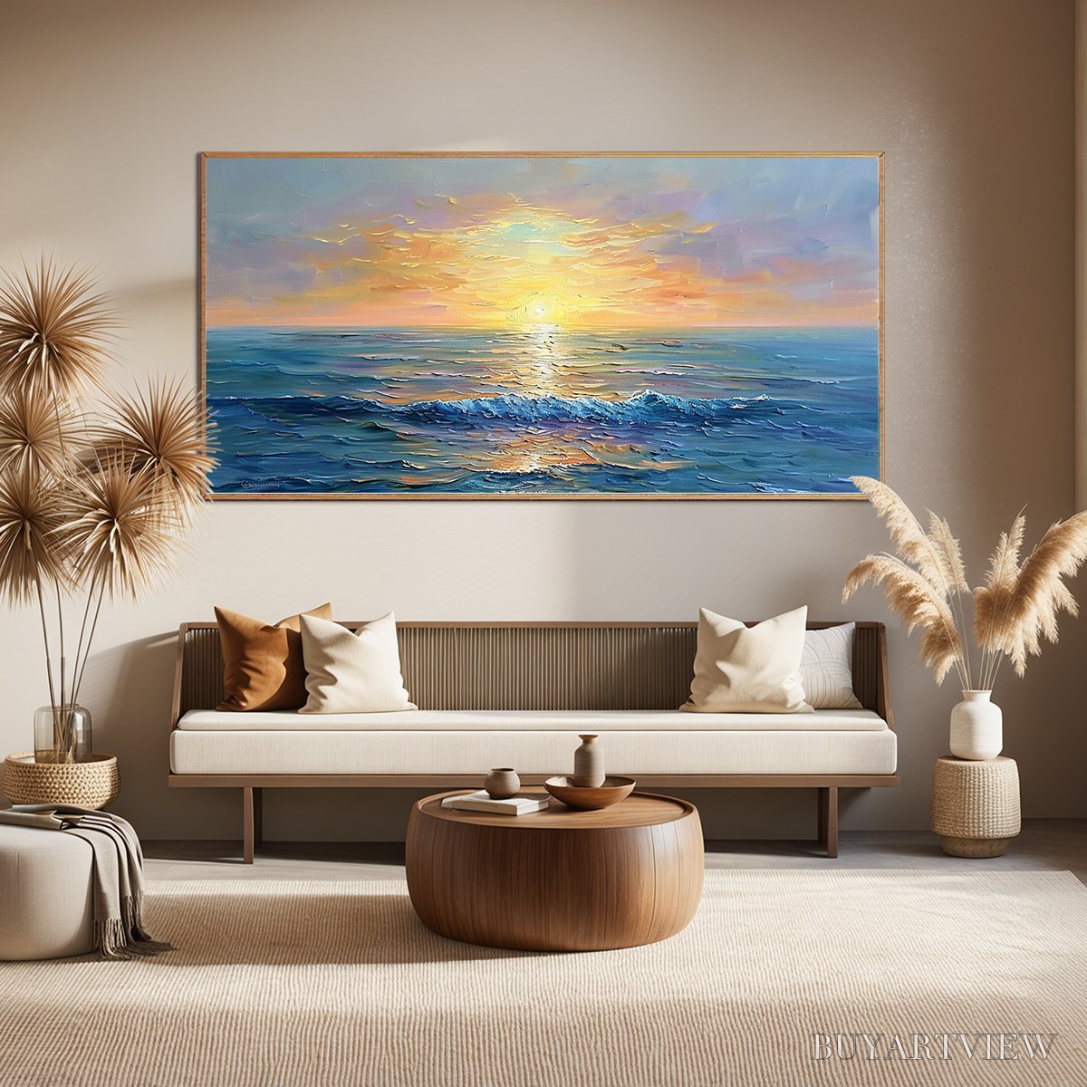 ARTOVITAS Golden Horizon – Panoramic Coastal Sunset Oil Painting - image 2