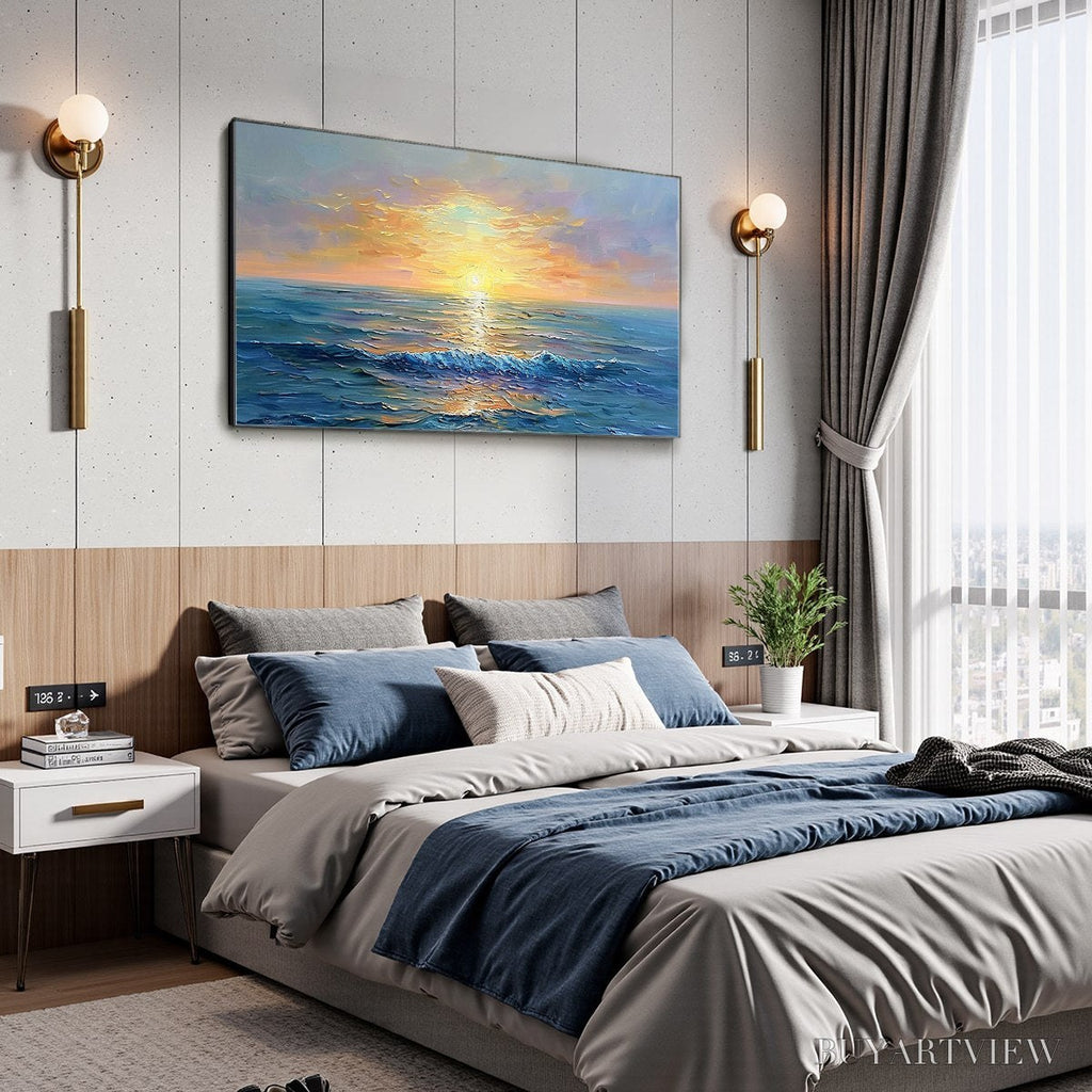 ARTOVITAS Golden Horizon – Panoramic Coastal Sunset Oil Painting - image 4