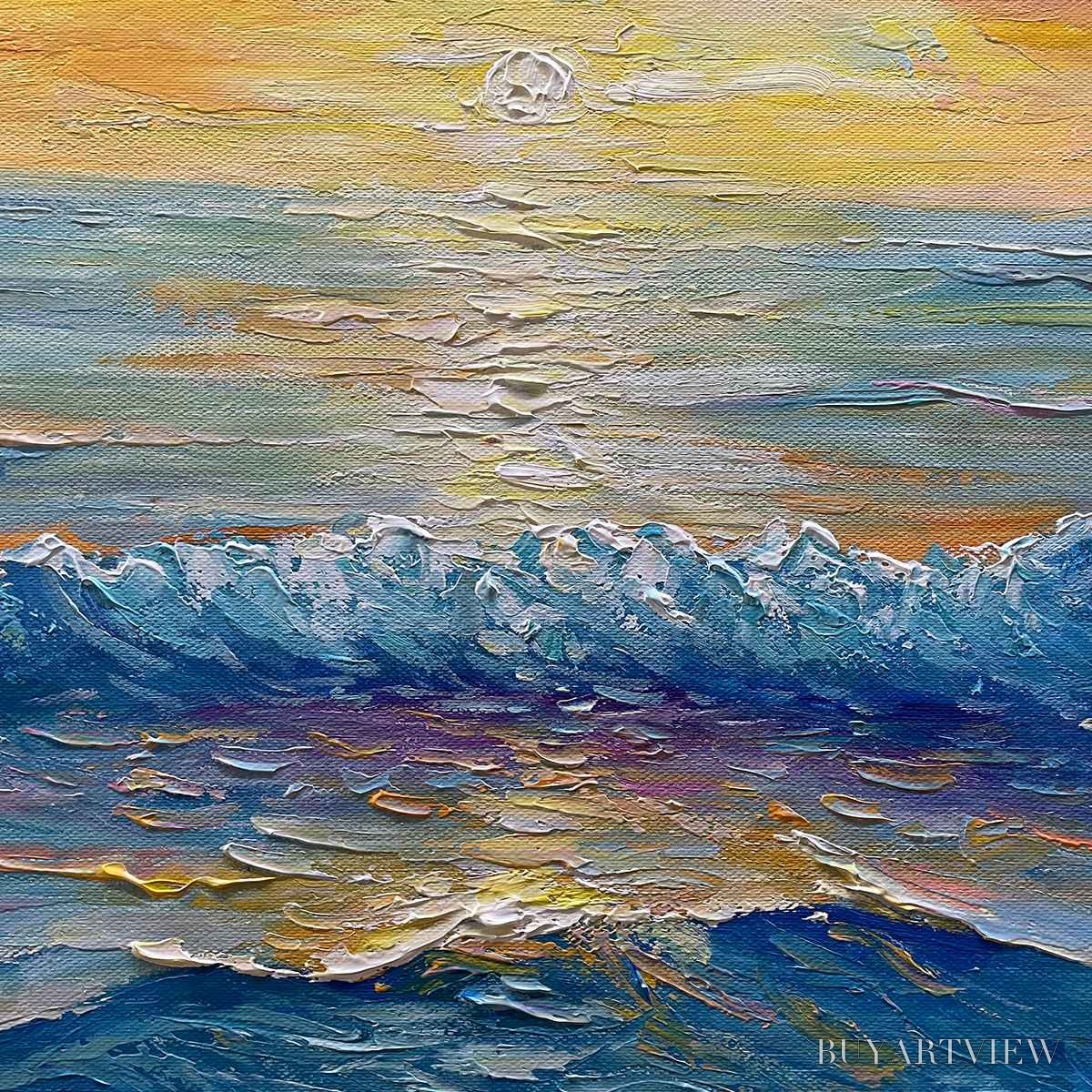 ARTOVITAS Golden Horizon – Panoramic Coastal Sunset Oil Painting - image 5