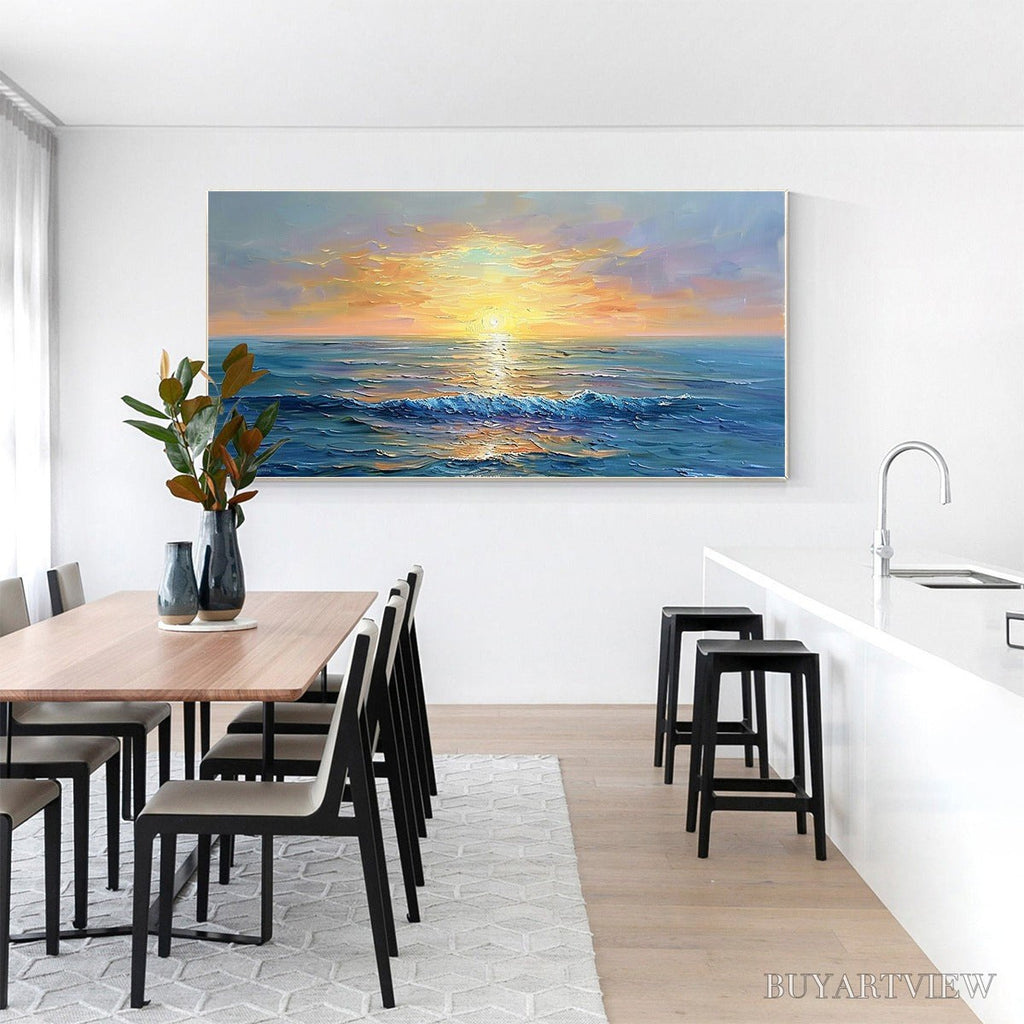 ARTOVITAS Golden Horizon – Panoramic Coastal Sunset Oil Painting - image 6