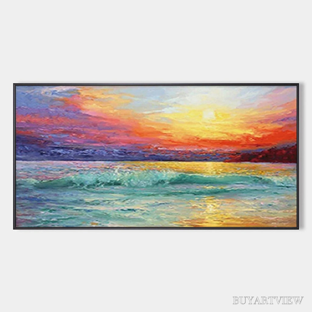 ARTOVITAS Fiery Kiss – Coastal Sunset Oil Painting - image 1