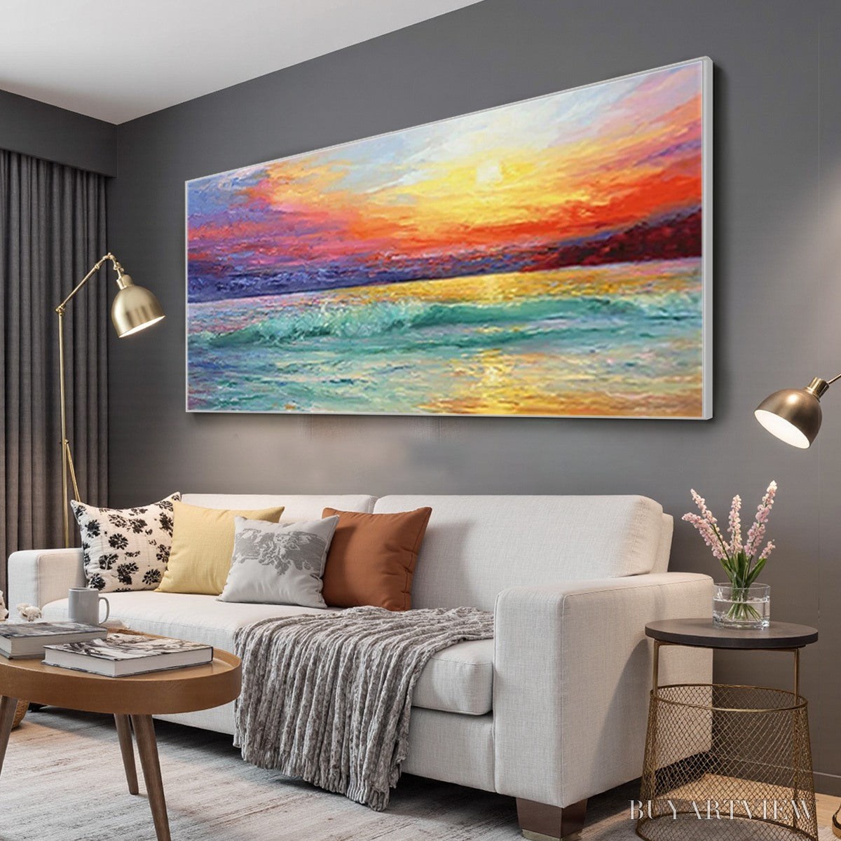 ARTOVITAS Fiery Kiss – Coastal Sunset Oil Painting - image 4