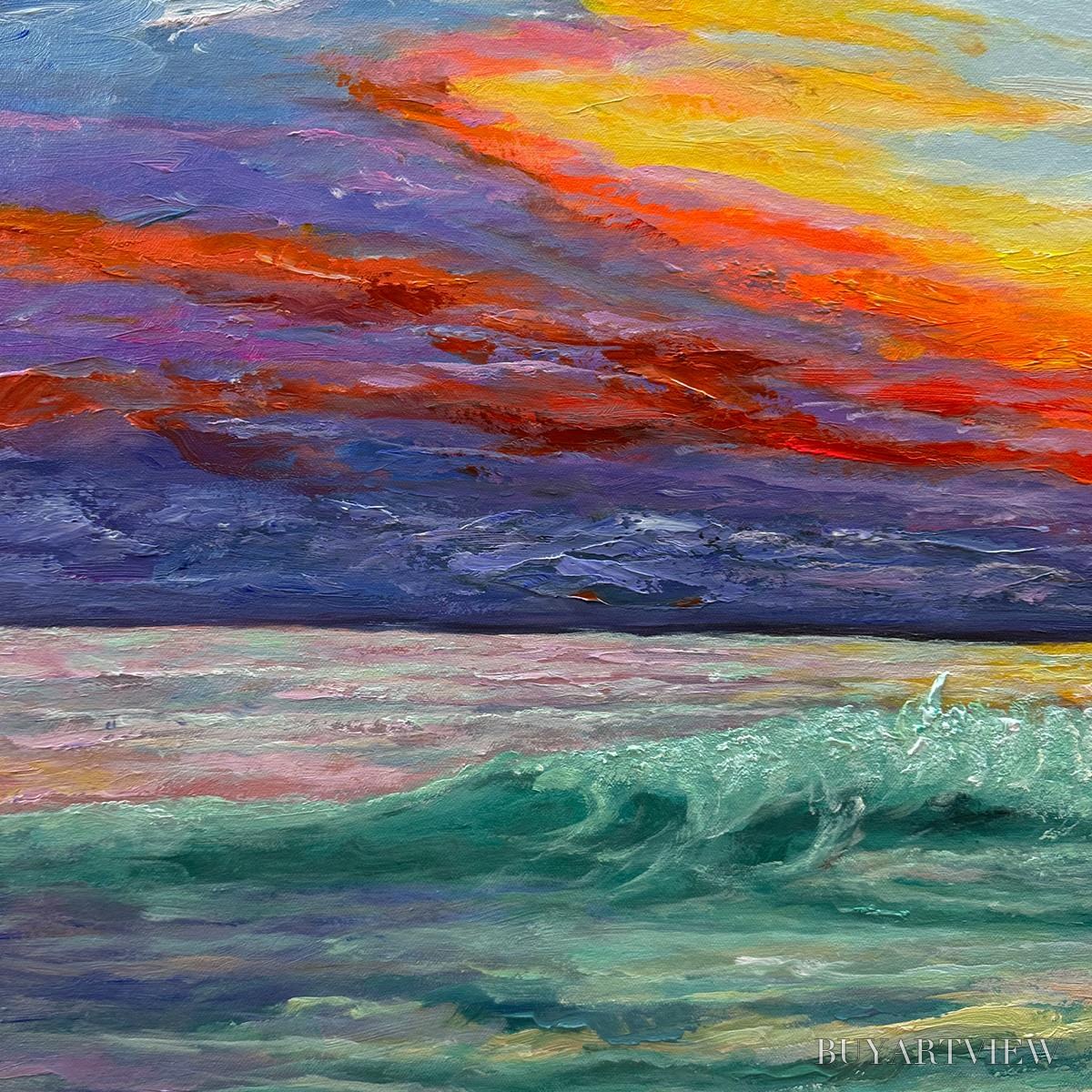ARTOVITAS Fiery Kiss – Coastal Sunset Oil Painting - image 5
